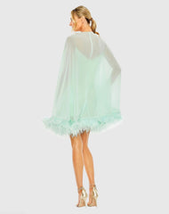 Green Trapeze Feather Trim Mini Dress