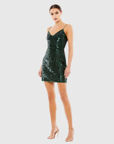 Green Sequined V-Neck Spaghetti Strap Dress