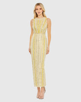 Yellow Embellished Halter Neckline Sheath Dress